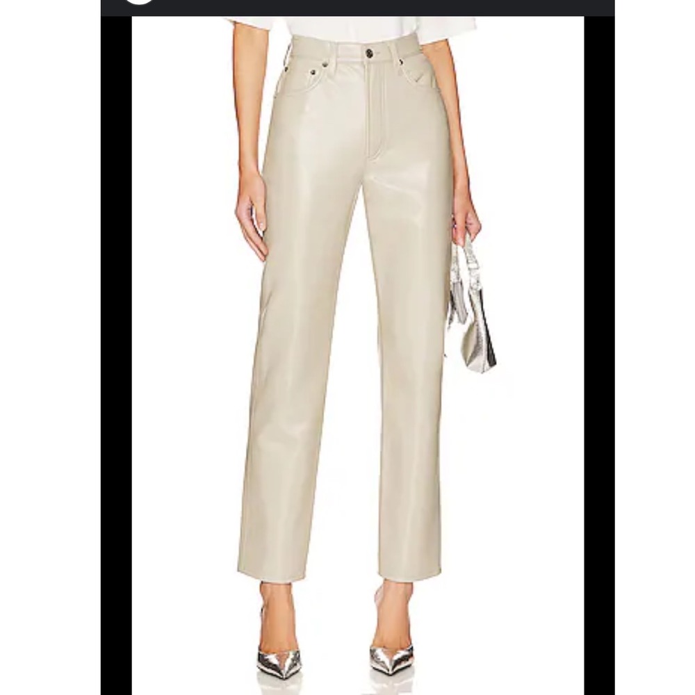 AGOLDE 90s‎ Pinch Waist Recycled Leather Pants Cream Beige Straight Leg Sz 31